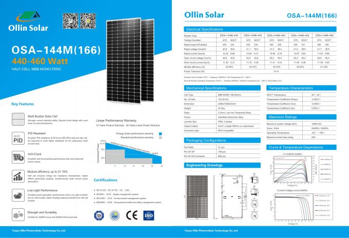 sistema solar fotovoltaico de 9bb 430W 440W 450W picovolt mono Perc Solar Panel For Home 0