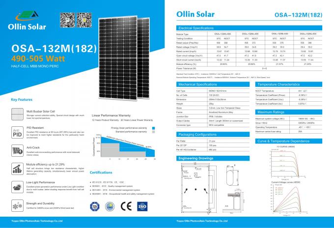 Painel solar fotovoltaico 490W 495W 500W de Perc 9bb picovolt da casa preta do quadro mono 2