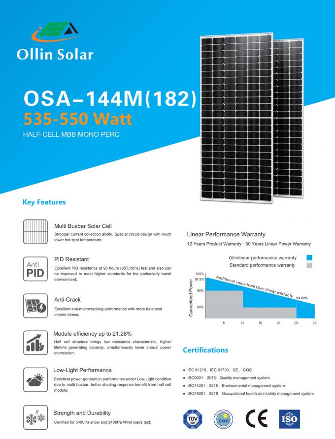 painel solar 545W 550W 560W da mono meia pilha 10bb para o sistema solar da casa 1